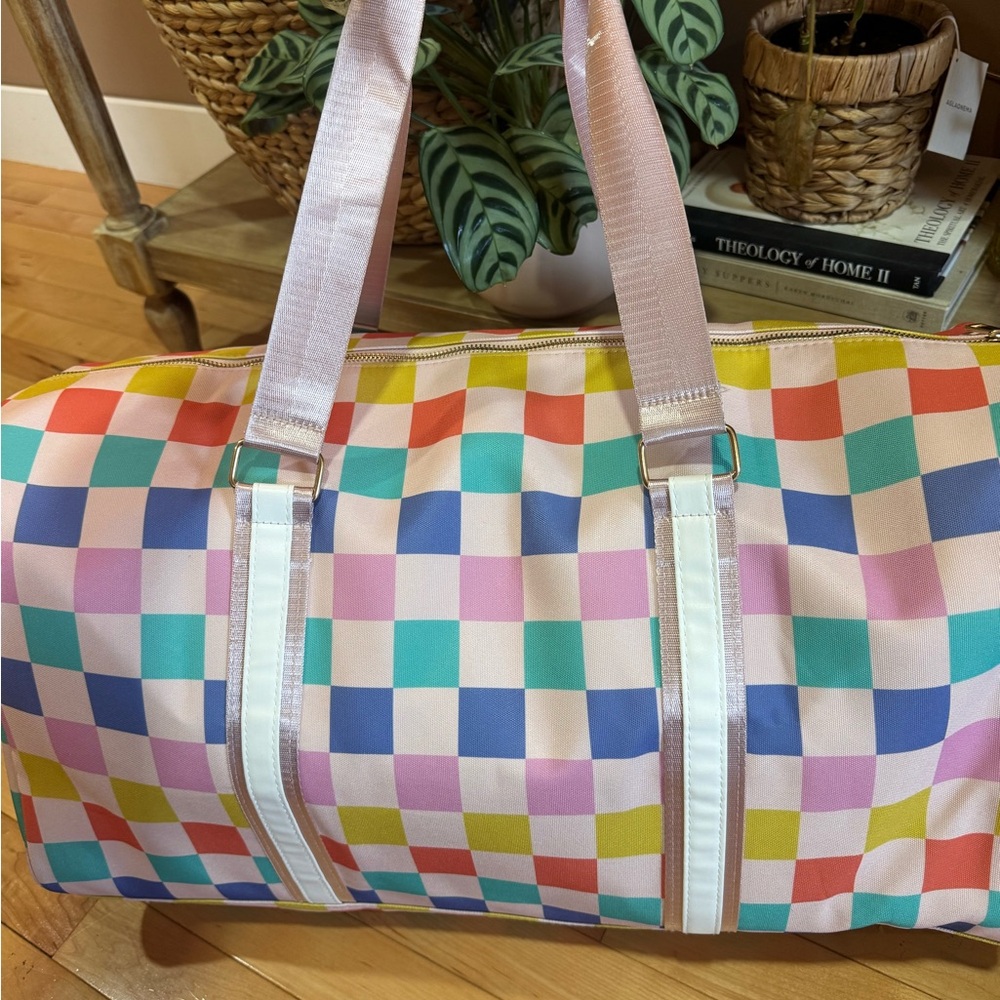 Multicolored Checkered Pattern Duffle Weekender B… - image 3